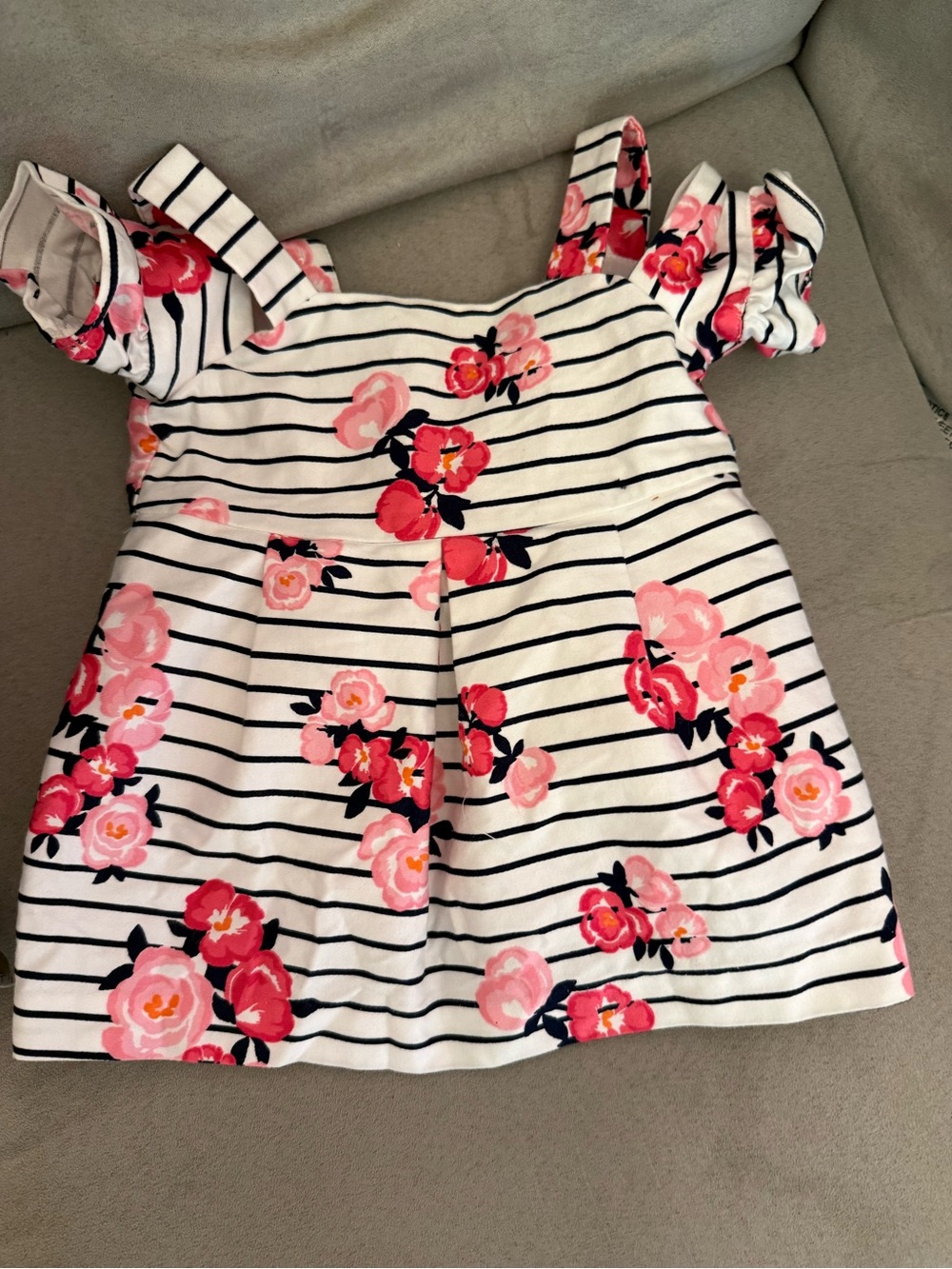 Janie and Jack Pink Floral Striped Cold-Shoulder Dress